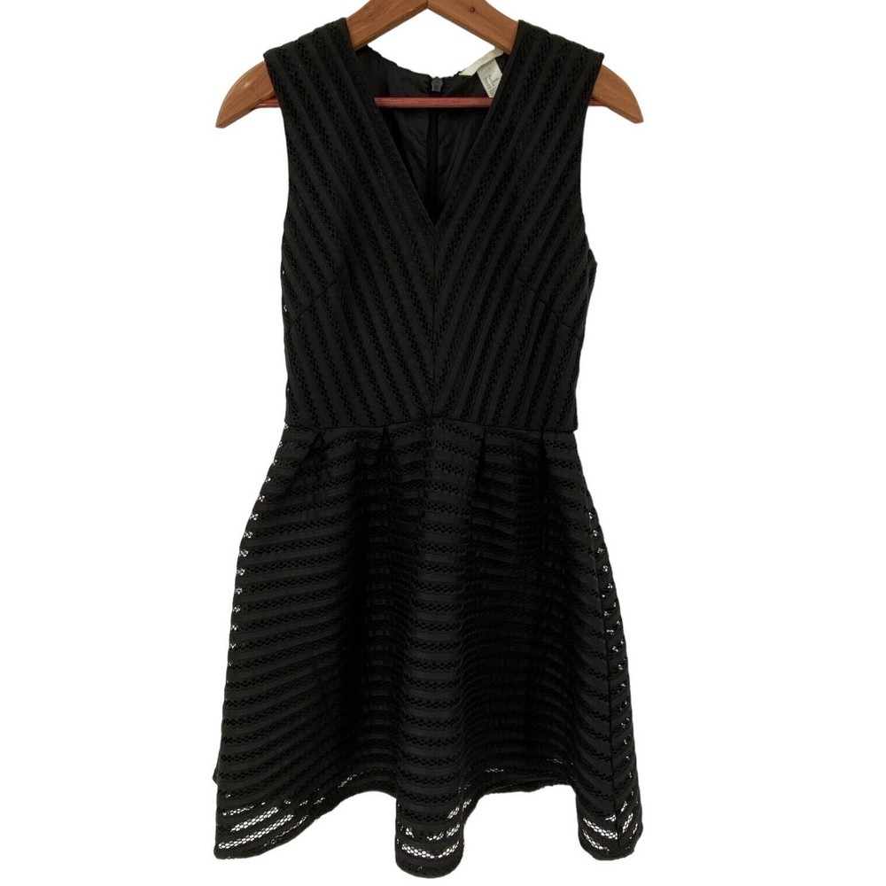 H&M Skater Dress Size 8 Medium Black Eyelet Mini Fit & Flare Sleeveless Casual